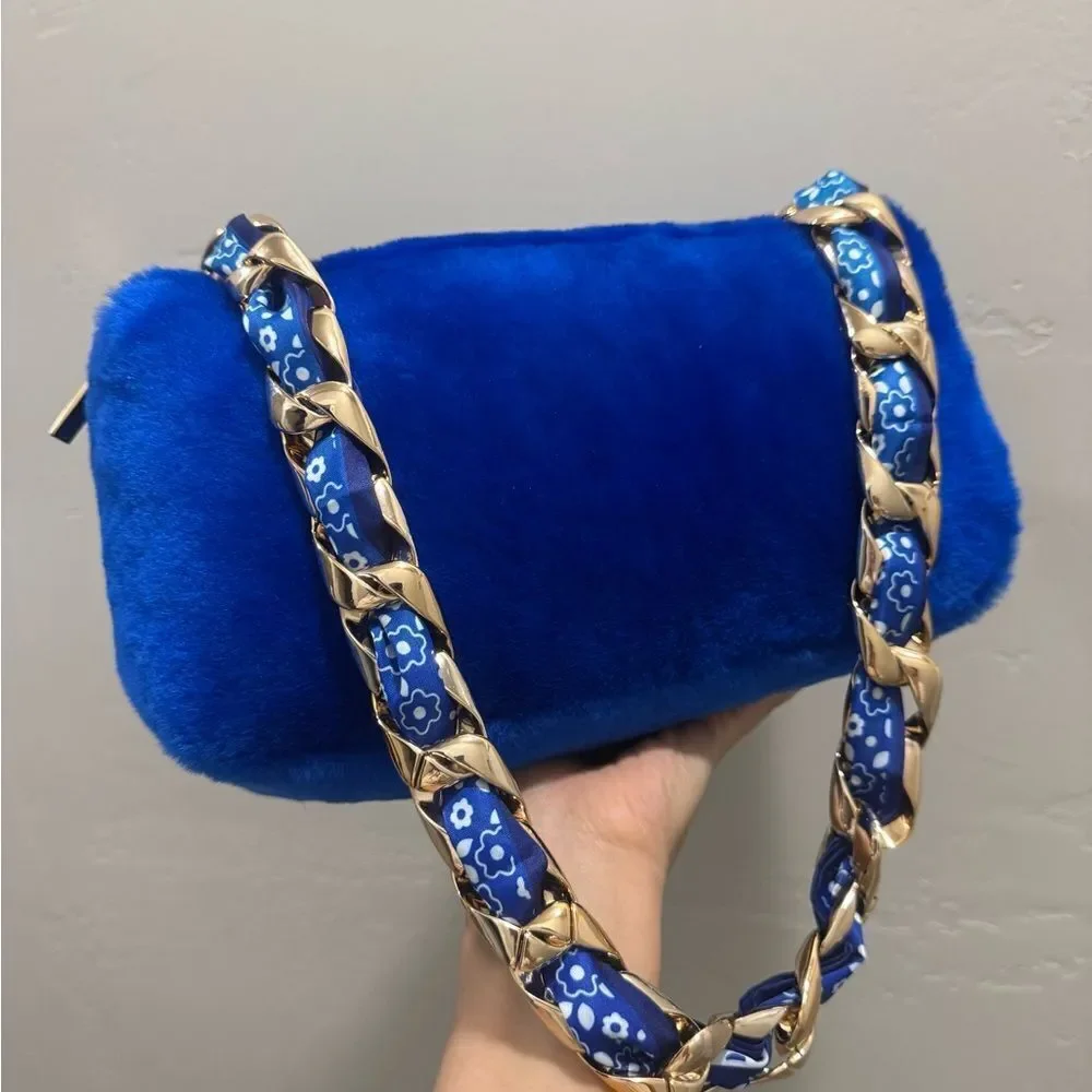 Premium Shearling Leather Double Zip Pillow Bag, Lamb Fur Shoulder Bag/Crossbody